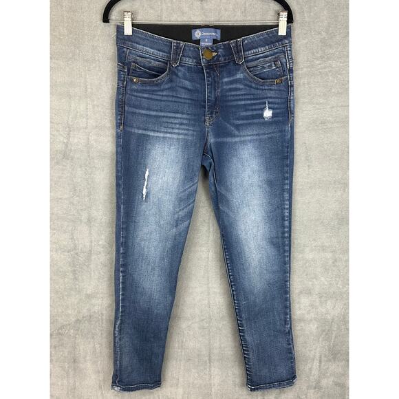 Democracy Ab Solution Jeans Womens 8 Blue Dark Wash Stretch Distressed Fading - Picture 1 of 16